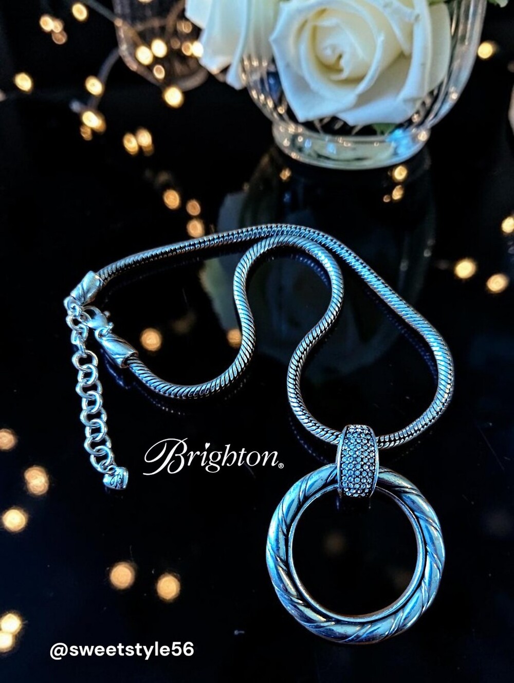 BRIGHTON Vintage Twisted Silver Circle And Crystal Pendant Necklace BOHEMIAN!